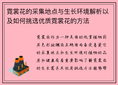 霓裳花的采集地点与生长环境解析以及如何挑选优质霓裳花的方法